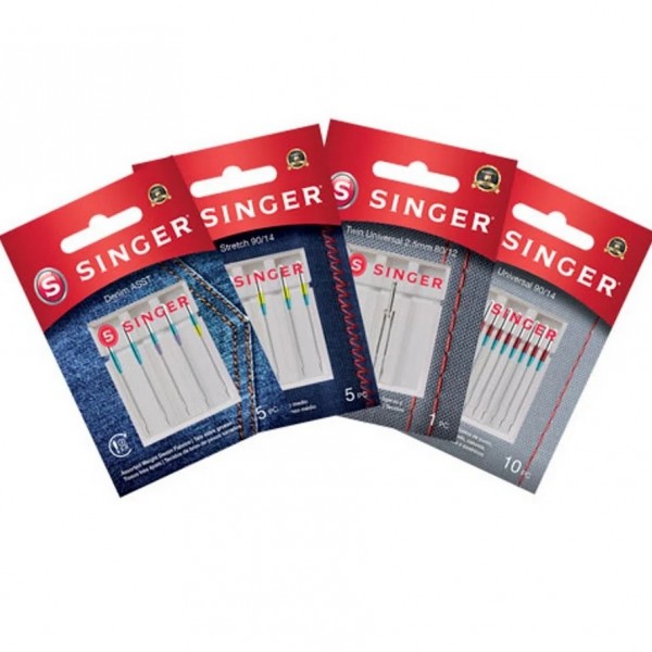 Agulhas Domésticas Singer - Kit com 4 cartelas - Algodão 2020, Malha 2045, Jeans 2026 e Ponta Dupla 2.5mm